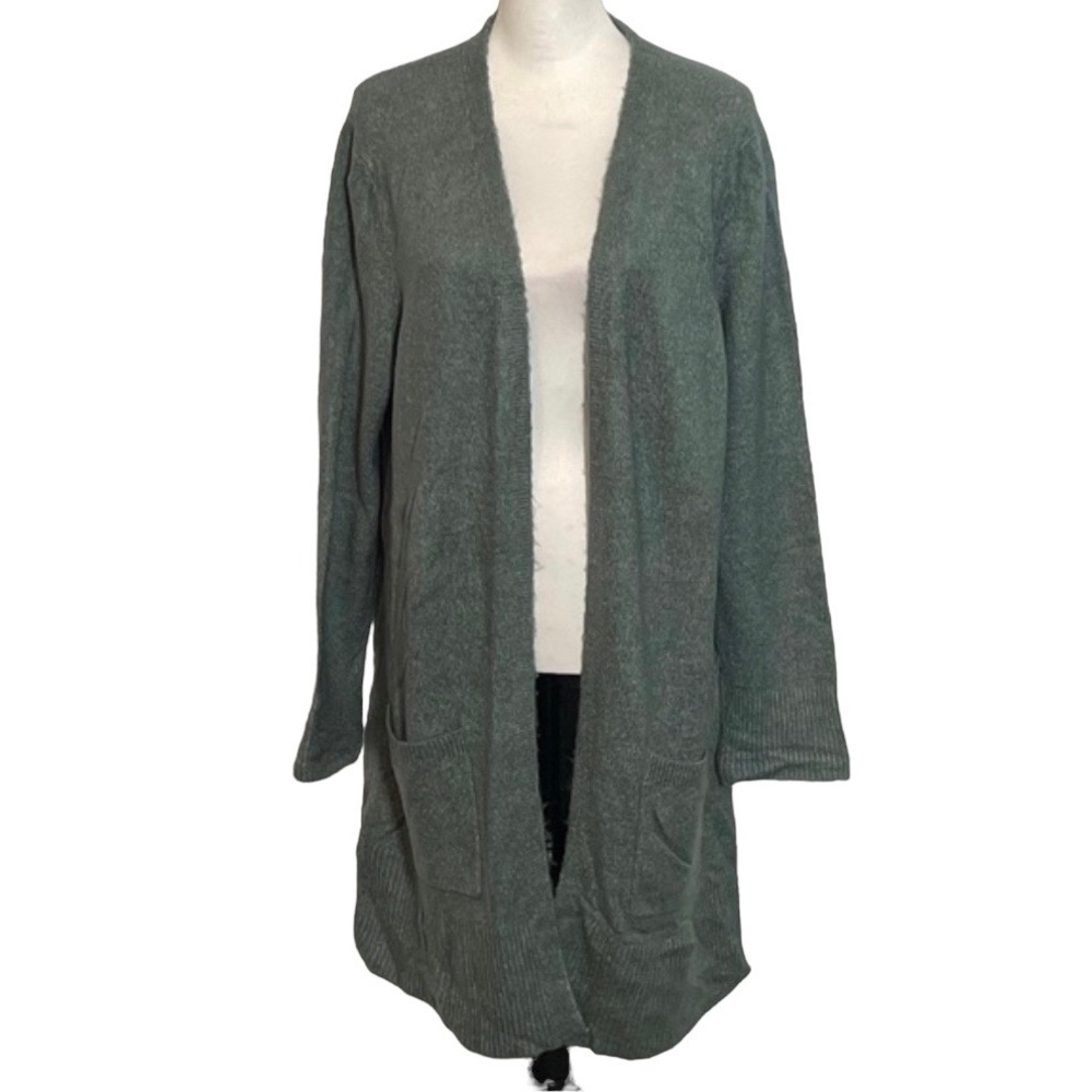 Marled Green Open Front Knit Long Sleeve Stretchy Cardigan L